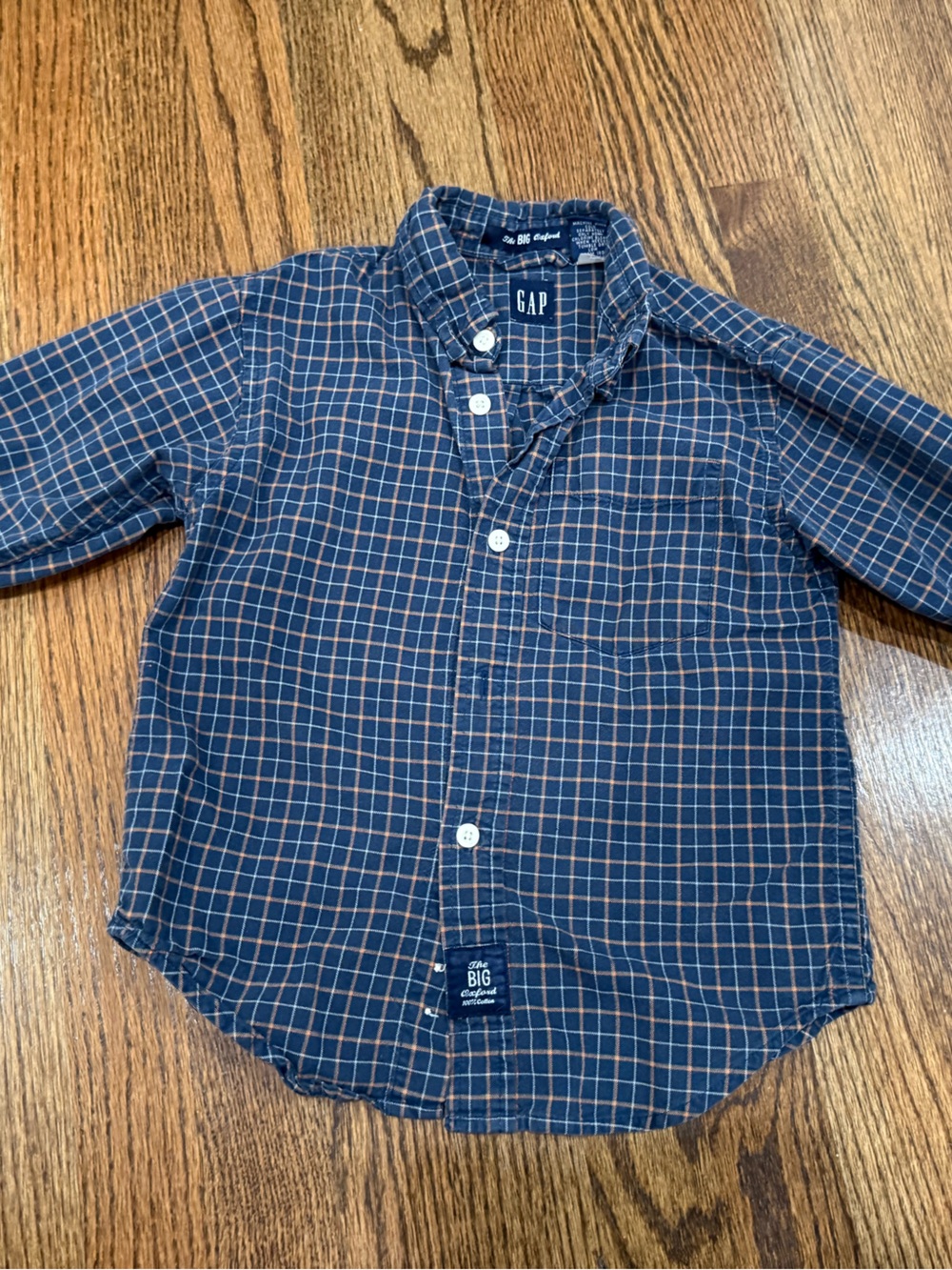 Kids GAP Navy and Orange Checked Button-Down Shirt